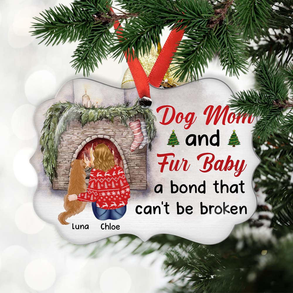 Custom Christmas Decor Home Birthday Gifts For Dog Mom, Dog Lovers • Dog Mom & Fur Baby - Personalized Aluminum Ornament