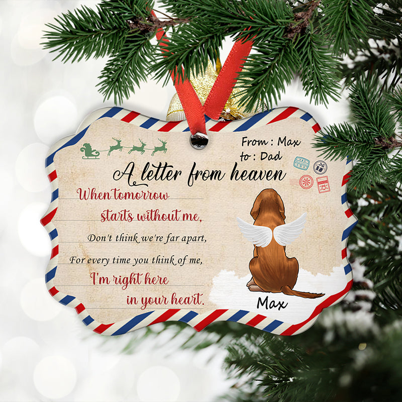 Custom Christmas Memorial Sympathy Gifts For Dogs, Cats • A Letter From Heaven - Personalized Aluminum Ornament