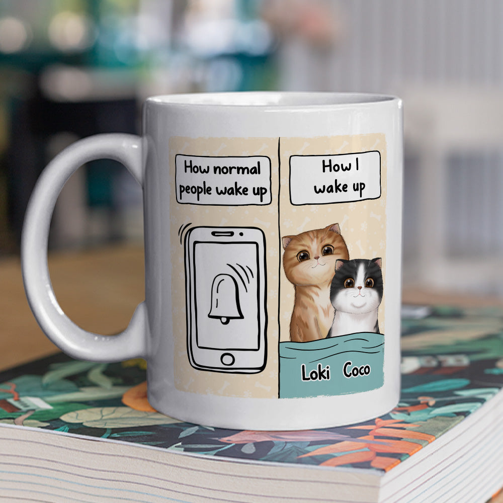 Custom Mother's day Birthday Gifts For Cat Mom, Cat Lovers • How Cat People Wake Up - Personalized Coffee Mug