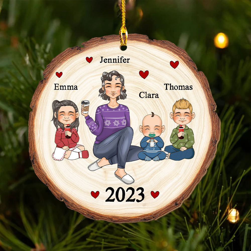 Cute Grandma Grandkids - Personalized 1-layered Wood Ornament