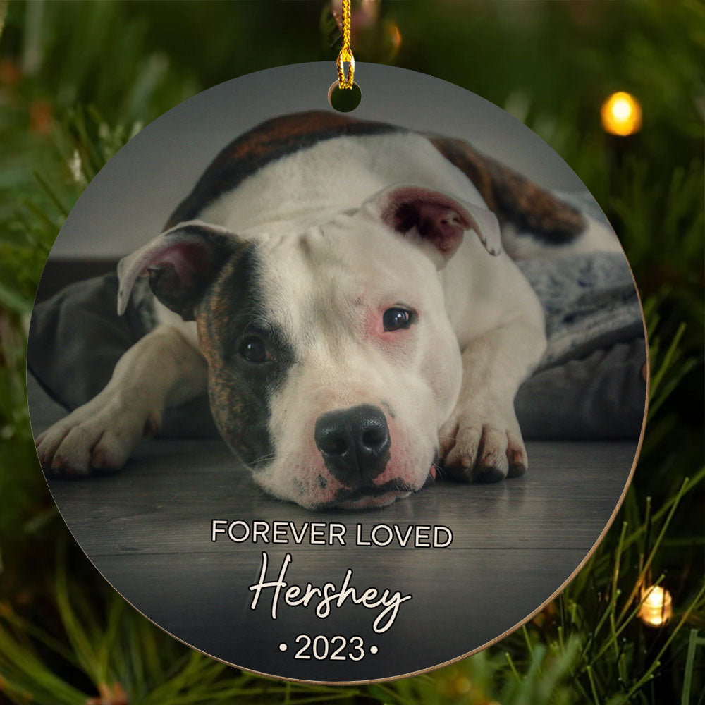 Custom Christmas Memorial Sympathy Gifts For Dogs, Cats • Forever Loved Photo Pet Memorial - Personalized Wood Ornament