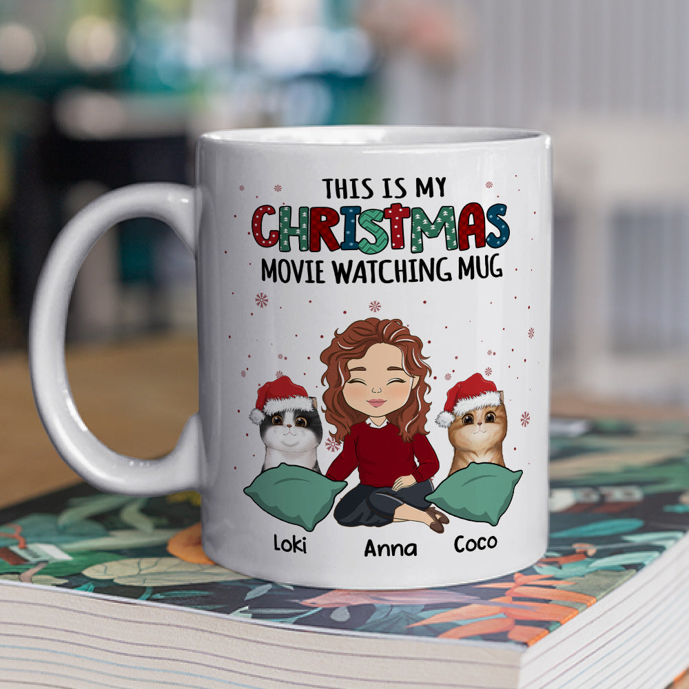 Custom Mother's day Birthday Gifts For Cat Mom, Cat Lovers • Cat Movie Watching Mug - Personalized Coffee Mug