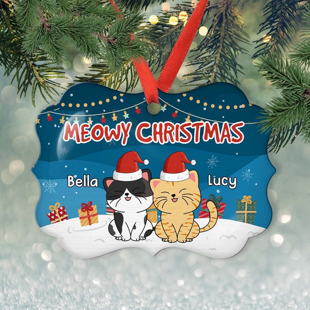 Custom Christmas Decor Home Birthday Gifts For Cat Lovers • Meowy Christmas - Personalized Aluminum Ornament