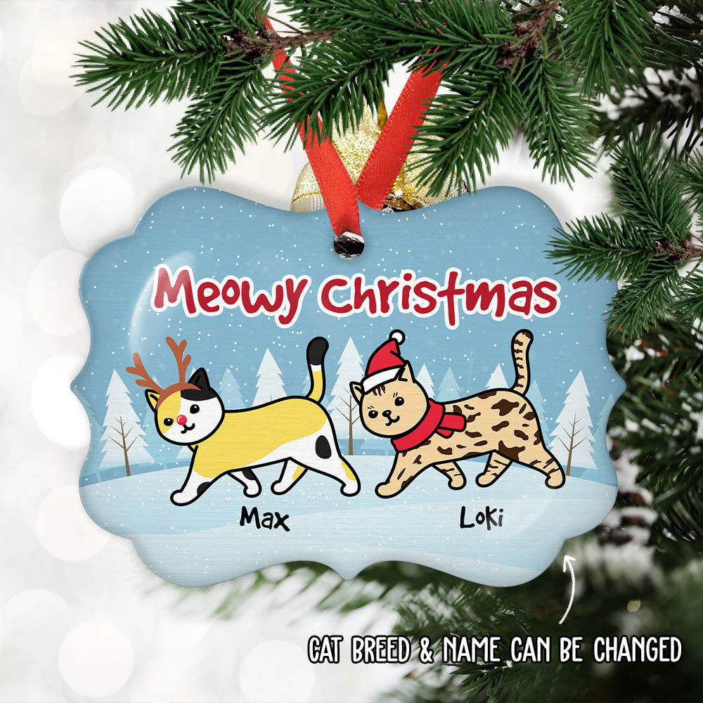 Custom Christmas Decor Home Birthday Gifts For Cat Mom, Cat Lovers • Cat Meowy Christmas - Personalized Aluminum Ornament