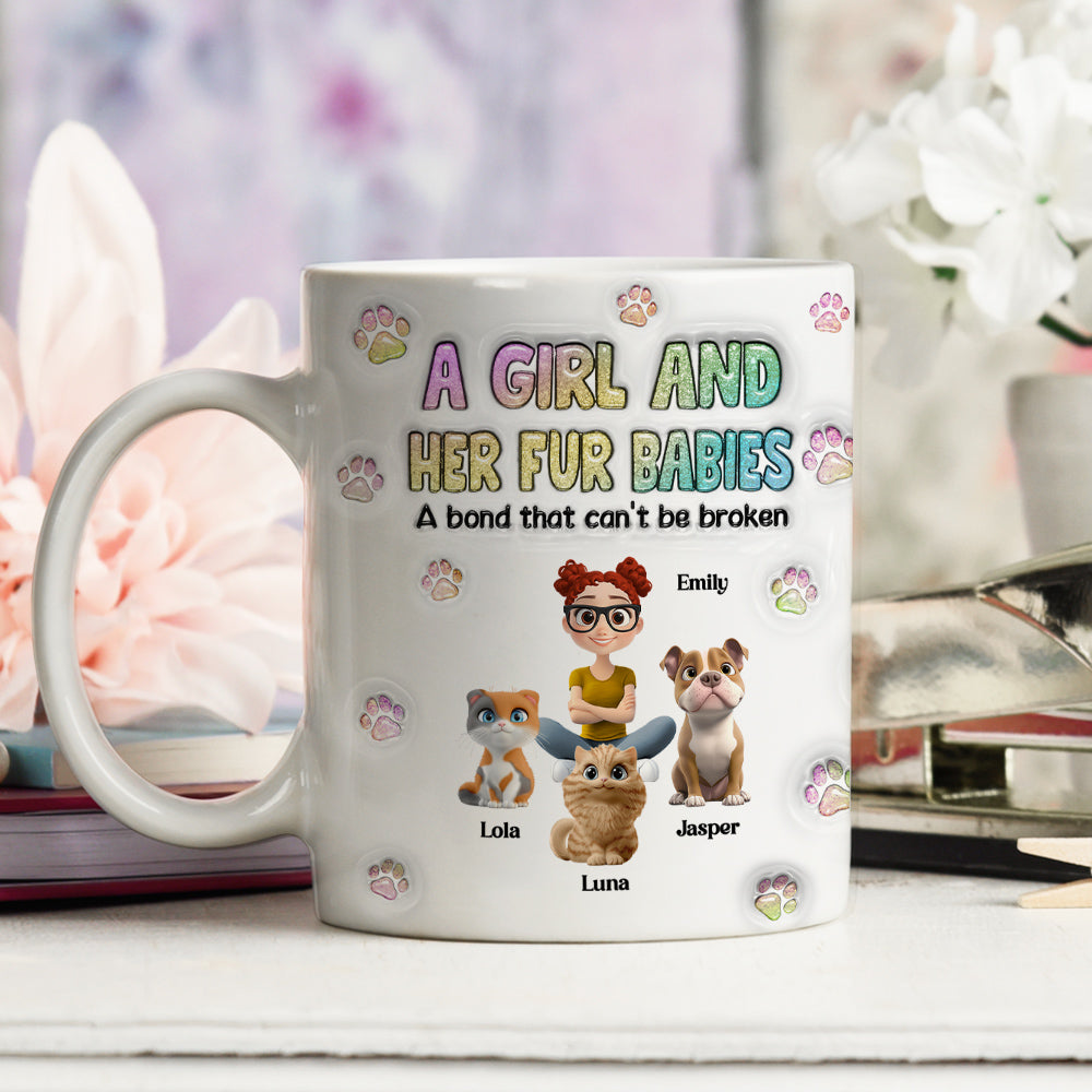 Custom Christmas Birthday Gifts For Dog Mom, Dog Lovers • A Girl And Her Fur Babies - Personalized 3D Inflated Effect Mug