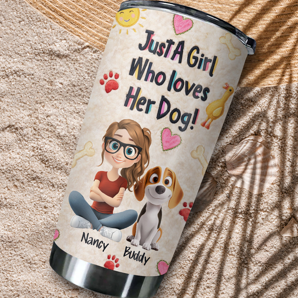 Custom Christmas Birthday Gifts For Dog Mom, Dog Lovers • Just A Girl And Stuffy Dogs - Personalized 3D Effect Tumbler