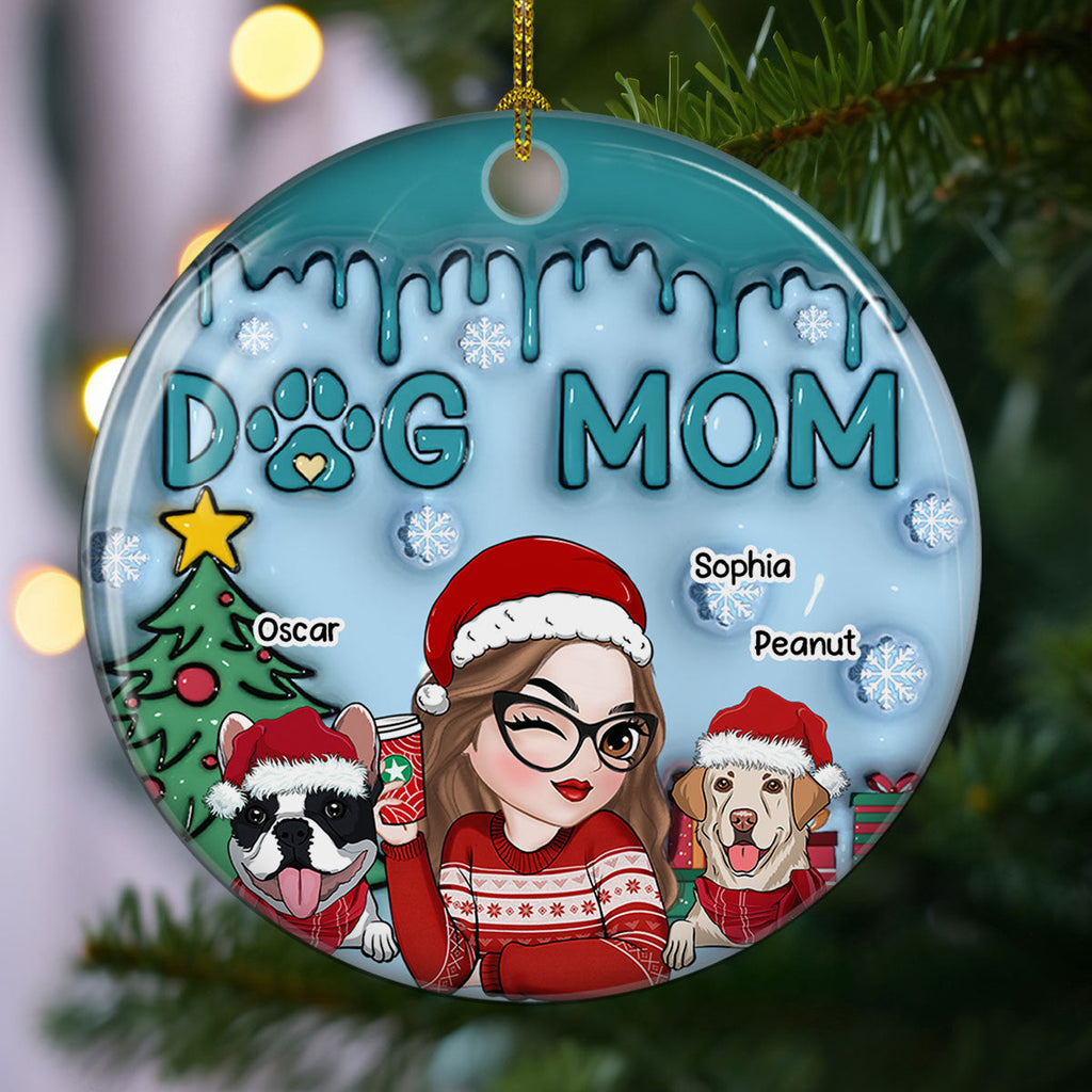 Lovely Dog Mom - Personalized 3D Inflated Effect Ceramic Ornament