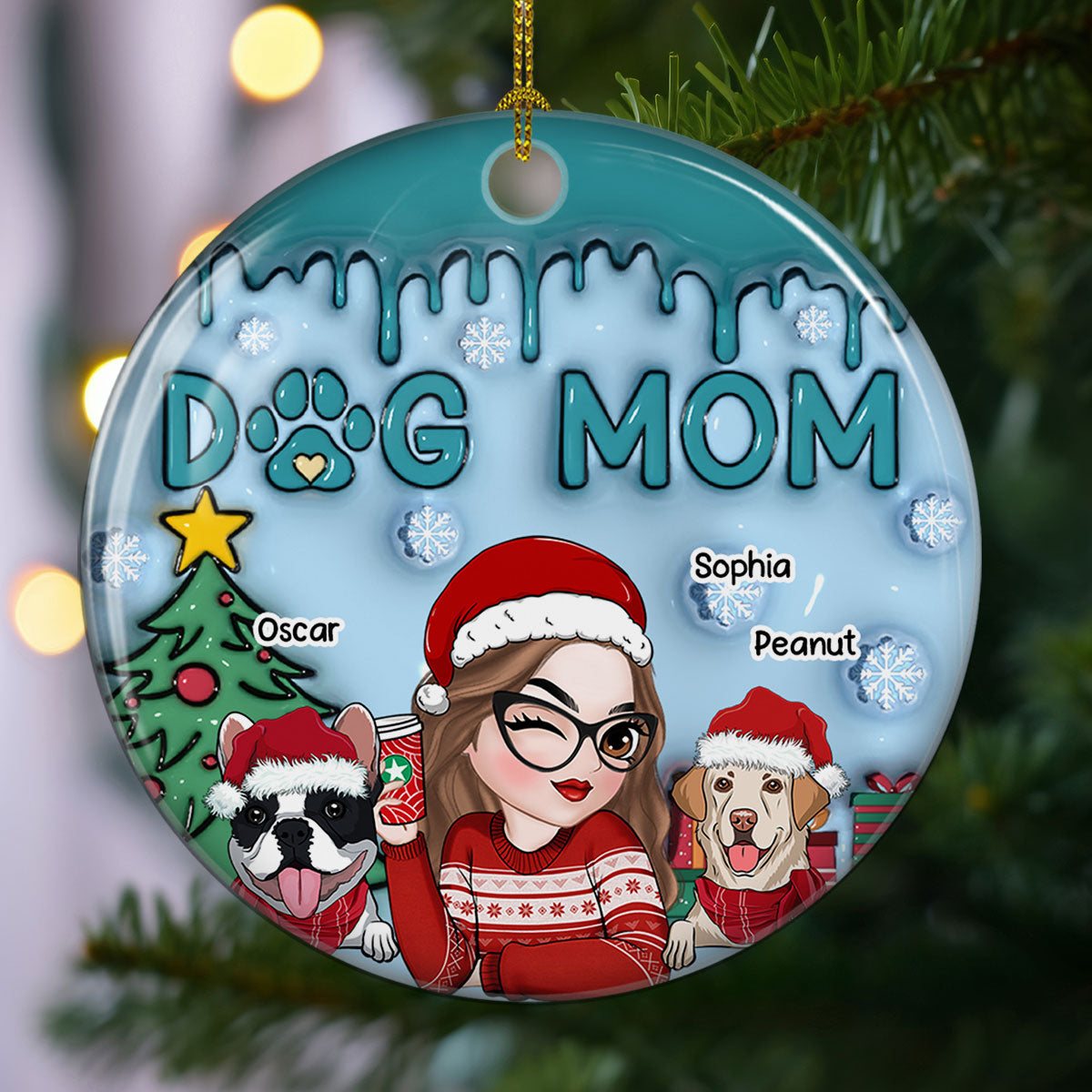 Lovely Dog Mom - Personalized 3D Inflated Effect Ceramic Ornament