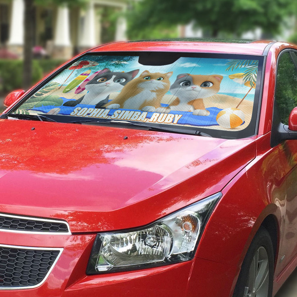 Custom Christmas Birthday Gifts Car Accessories for Cat Parents • Cat And Beach - Personalized Car Sunshade