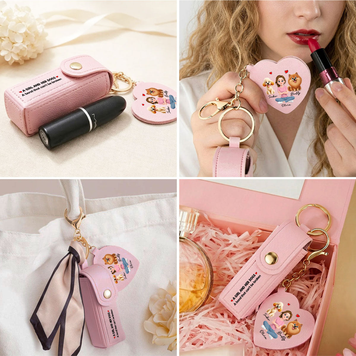 The Mother - Personalized Leather Lipstick Case Keychain With Mirror