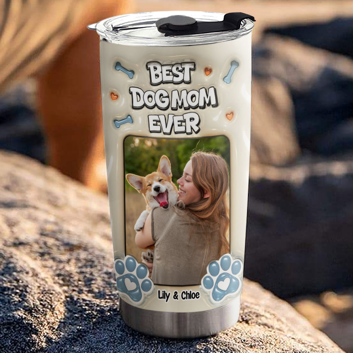 Custom Photo Mother's day Birthday Gifts For Dog Mom, Dog Lovers • Proud Lovely Dog Mom Ver Photo - Personalized 3D Inflated Effect Tumbler