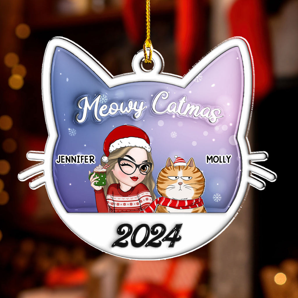 Meowy Catmas Cat Mom - Personalized 3D Inflated Effect Acrylic Ornament