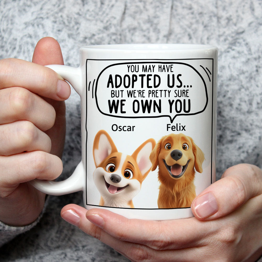 Custom Christmas Birthday Gifts For Dog Lovers • We Sure We Own You Cartoon - Personalized Coffee Mug