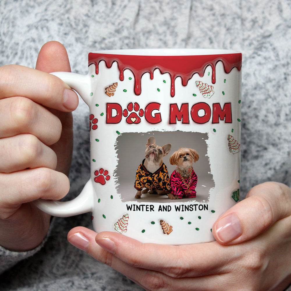 Custom Photo Christmas Birthday Gifts For Dog Lovers • Dog Mom Christmas Cake Photo - Personalized 3D Inflated Effect Mug