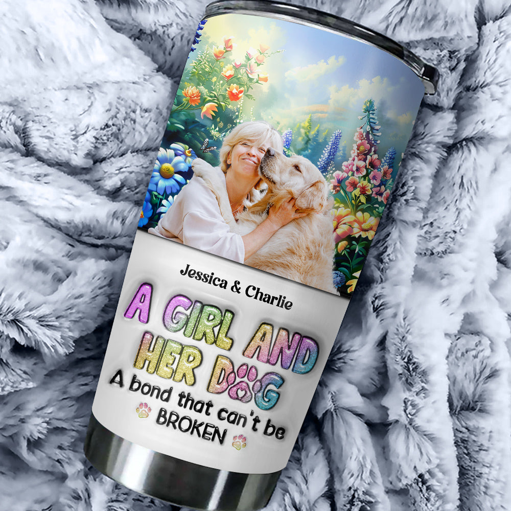 Custom Photo Christmas Birthday Gifts For Cat Mom, Cat Lovers • A Girl And Her Lovely Dog Photo - Personalized 3D Inflated Effect Tumbler