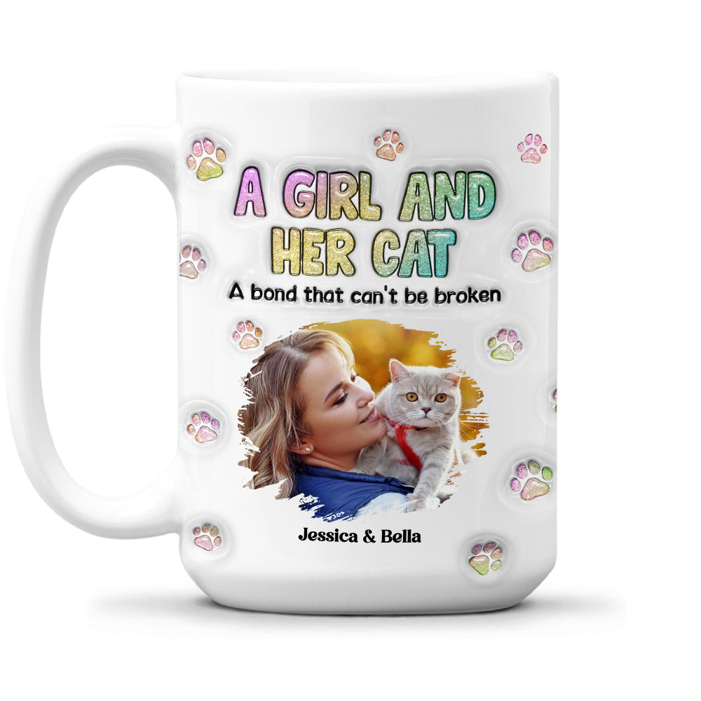 Custom Photo Christmas Birthday Gifts For Dog Mom, Dog Lovers • A Girl And Her Cat Photo - Personalized 3D Inflated Effect Mug