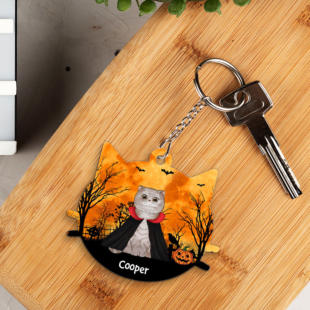 Halloween Cat Face - Personalized Acrylic Keychain