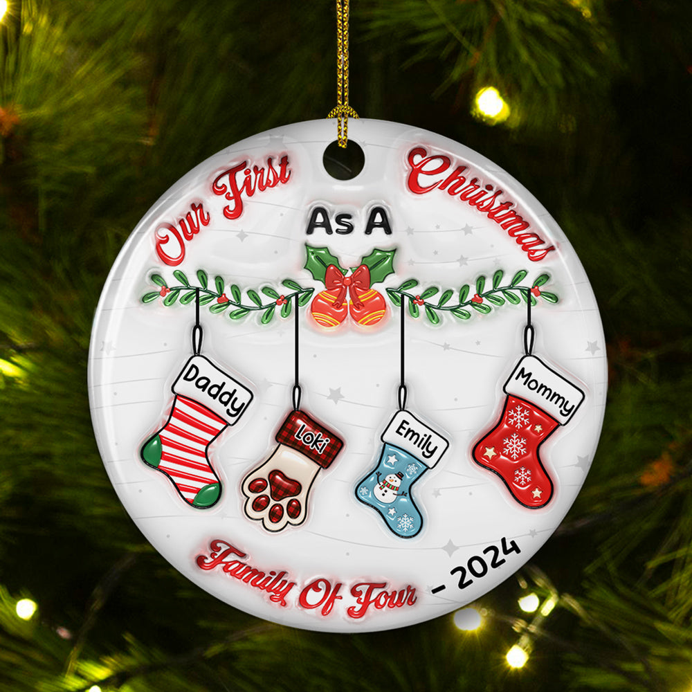 Our First Christmas As A Family - Personalized 3D Inflated Effect Ceramic Ornament