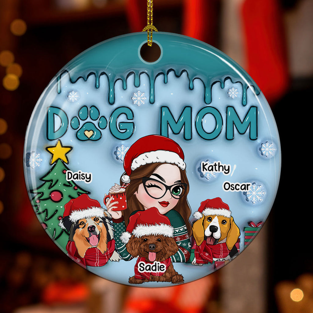 Lovely Dog Mom - Personalized 3D Inflated Effect Ceramic Ornament