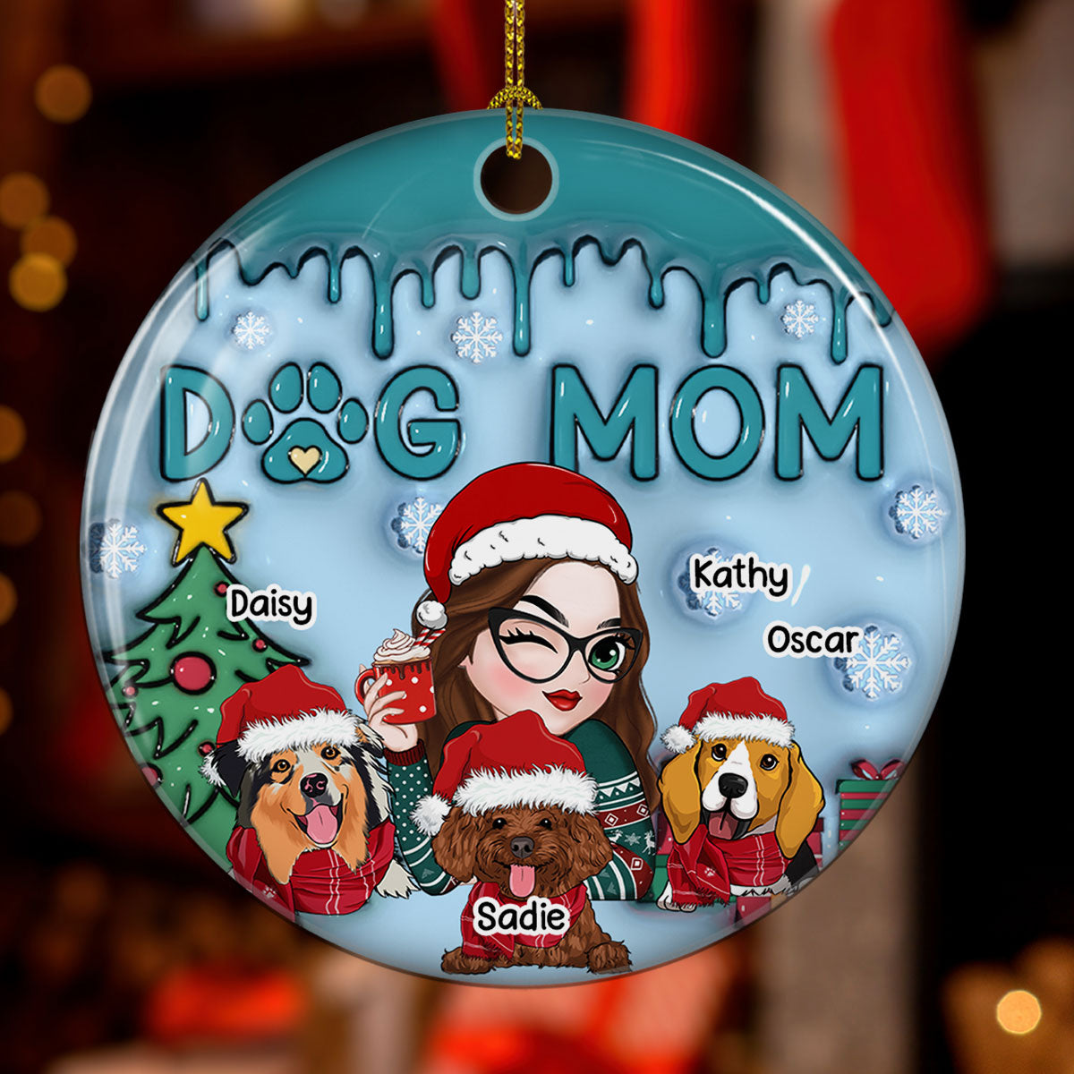 Lovely Dog Mom - Personalized 3D Inflated Effect Ceramic Ornament
