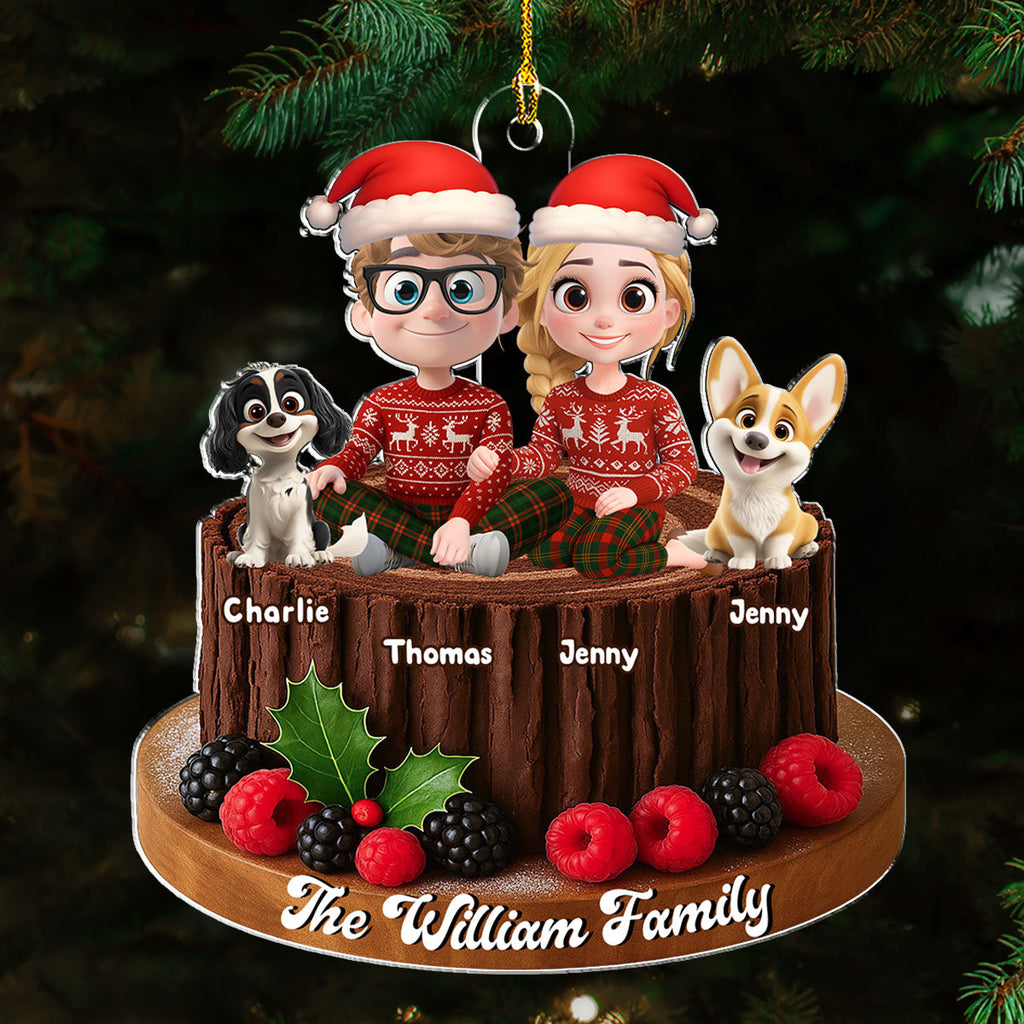 Custom Christmas Decor Home Birthday Gifts For Dog Lovers • Yule Log Cake Family - Personalized Acrylic Ornament