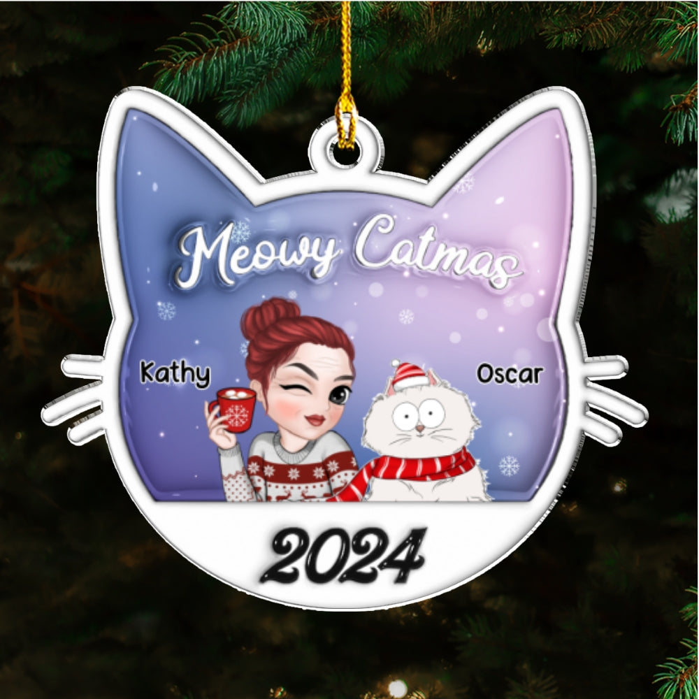 Meowy Catmas Cat Mom - Personalized 3D Inflated Effect Acrylic Ornament