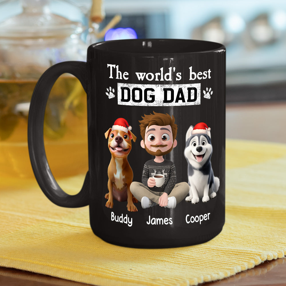 Custom Christmas Birthday Gifts For Dog Dad, Dog Lovers • Best Dog Dad Cartoon In The World - Personalized Coffee Mug
