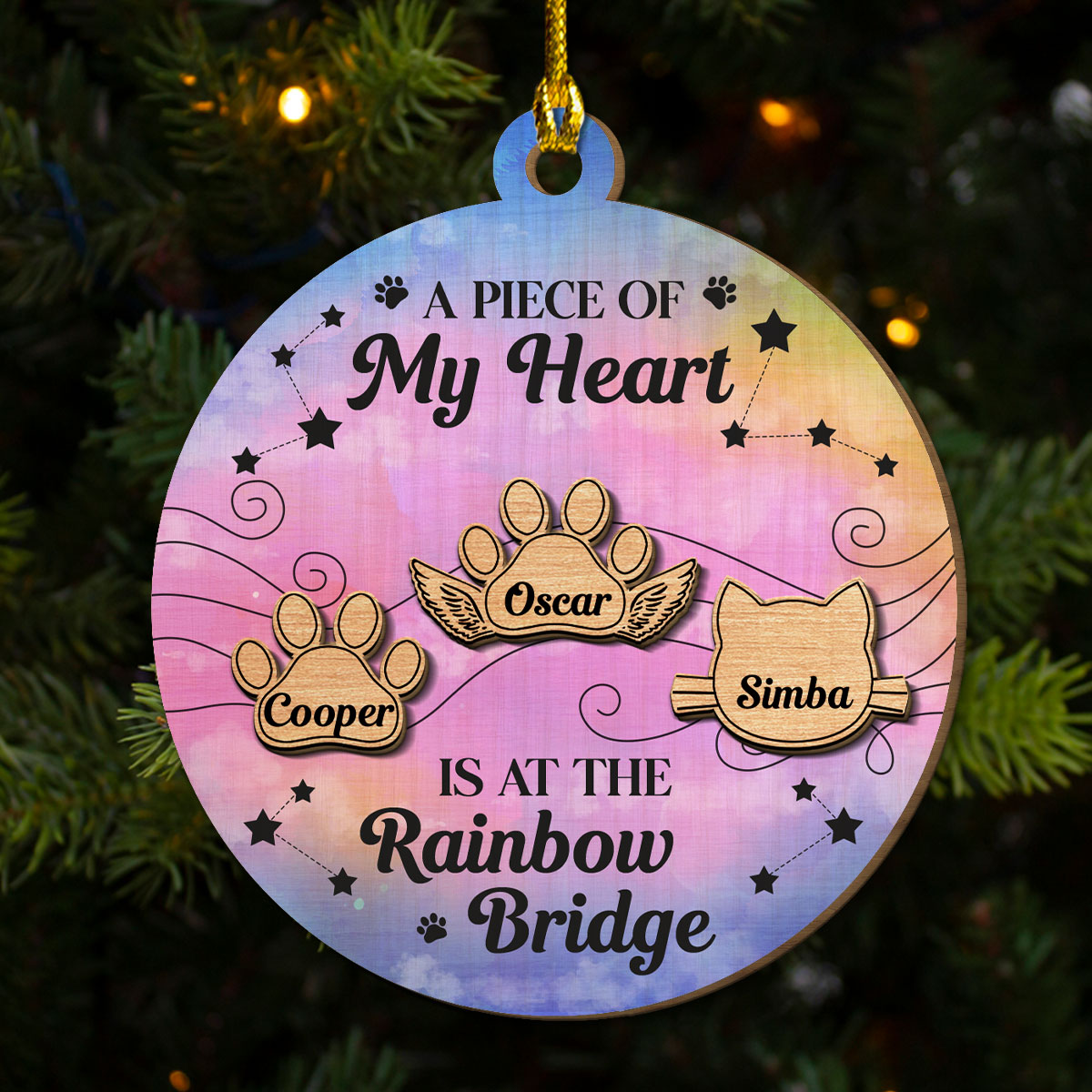 Custom Christmas Memorial Sympathy Gifts For Dogs, Cats • Dog Rainbow Bridge - Personalized Freeshape 2-Layered Wood Ornament