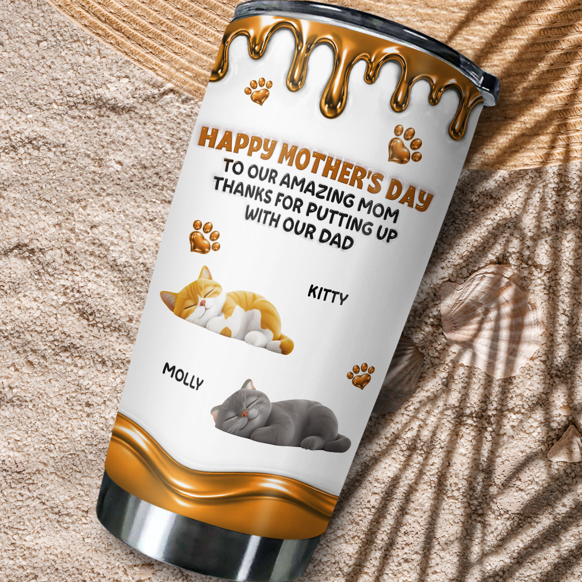 Custom Mother's day Birthday Gifts For Cat Mom, Cat Lovers • Wonderful Time Beside Cat Mom - Personalized 3D Effect Tumbler