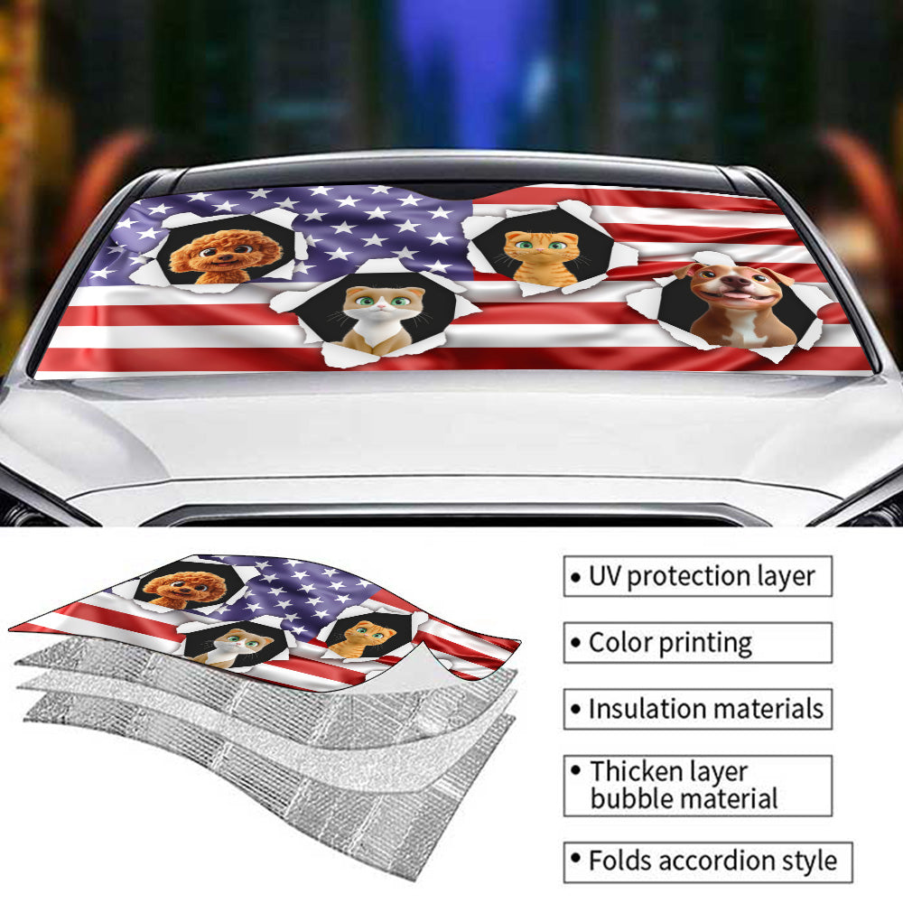 Custom Christmas Birthday Gifts Car Accessories for Pet Parents • God Bless Our America - Personalized Car Sunshade