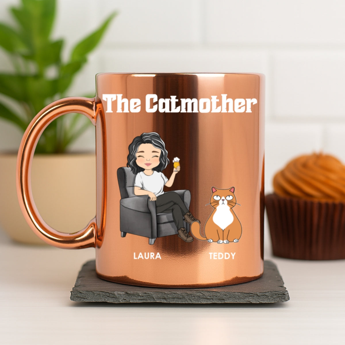 Custom Christmas Birthday Gifts For Cat Mom, Cat Lovers • The Catmother - Personalized Metallic Mug