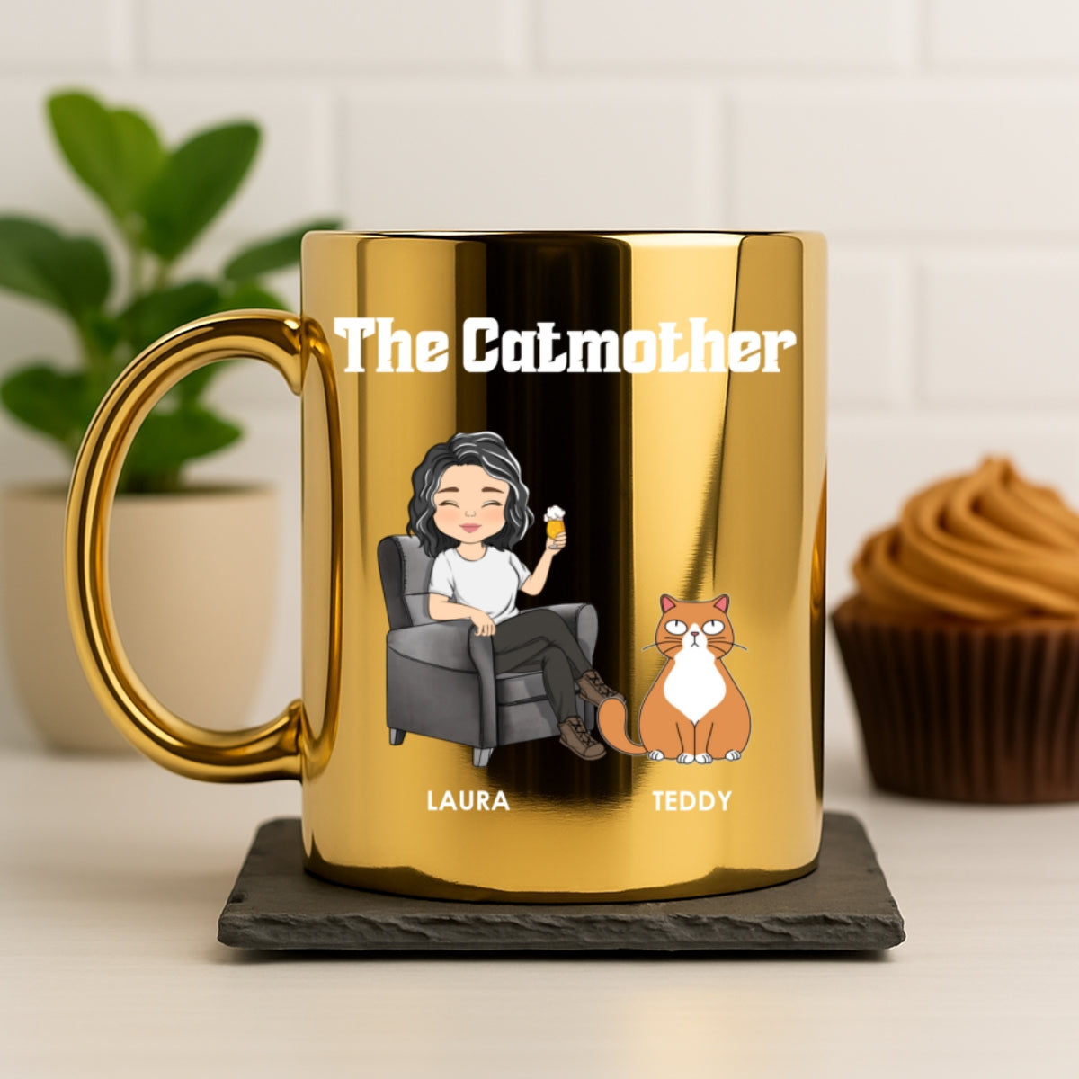 Custom Christmas Birthday Gifts For Cat Mom, Cat Lovers • The Catmother - Personalized Metallic Mug