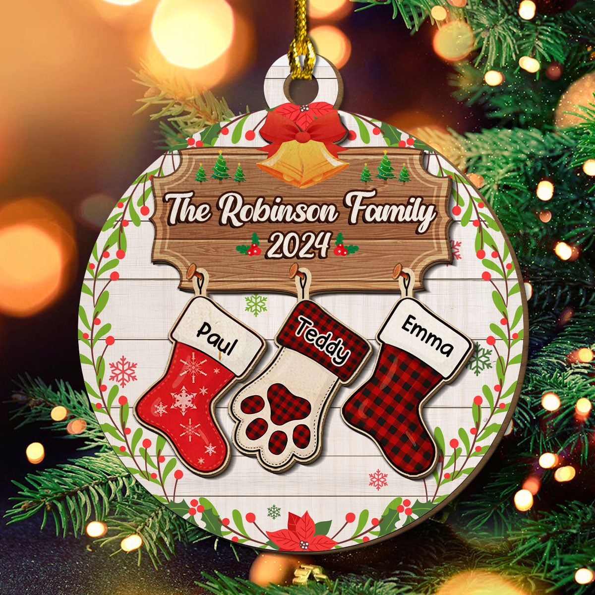 Lovely Family With Pet - Personalized Freeshape 2-Layered Wood Ornament