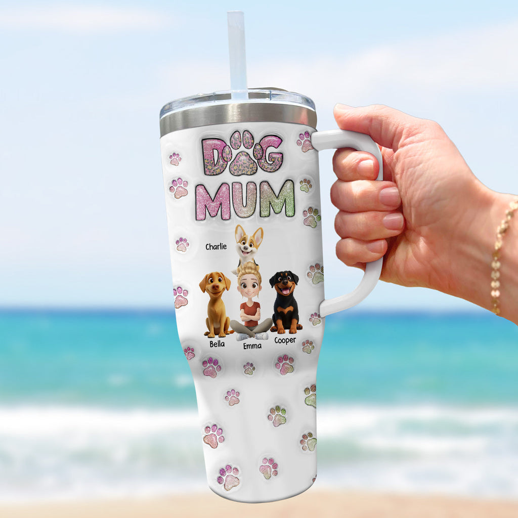 Custom Mother's day Birthday Gifts For Dog Mom, Dog Lovers • Dog Mom Lovely Chibi - Personalized 3D Inflated Effect Printed 40 Oz Tumbler