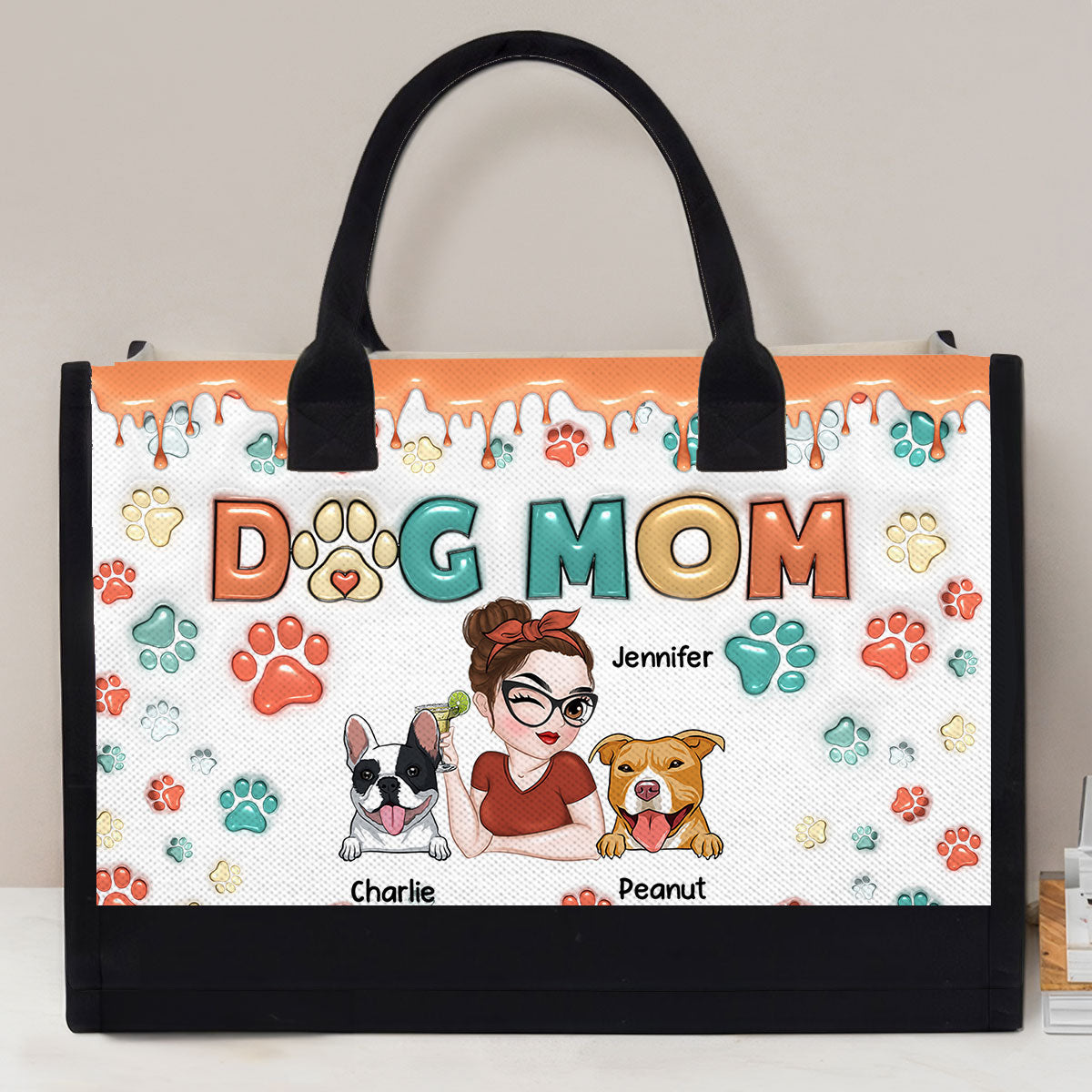 Mom Of Dogs Bag - Personalized 3D Inflated Effect Canvas Tote Bag
