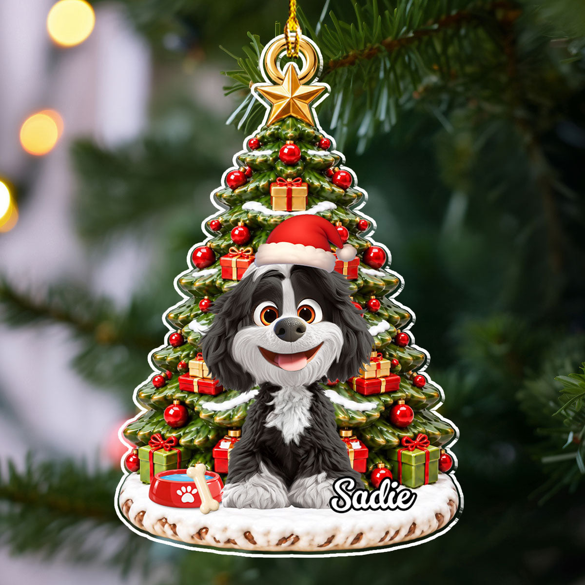 Custom Christmas Decor Home Birthday Gifts For Dog Lovers • Merry Woofmas Tree - Personalized 3D Effect Acrylic Ornament
