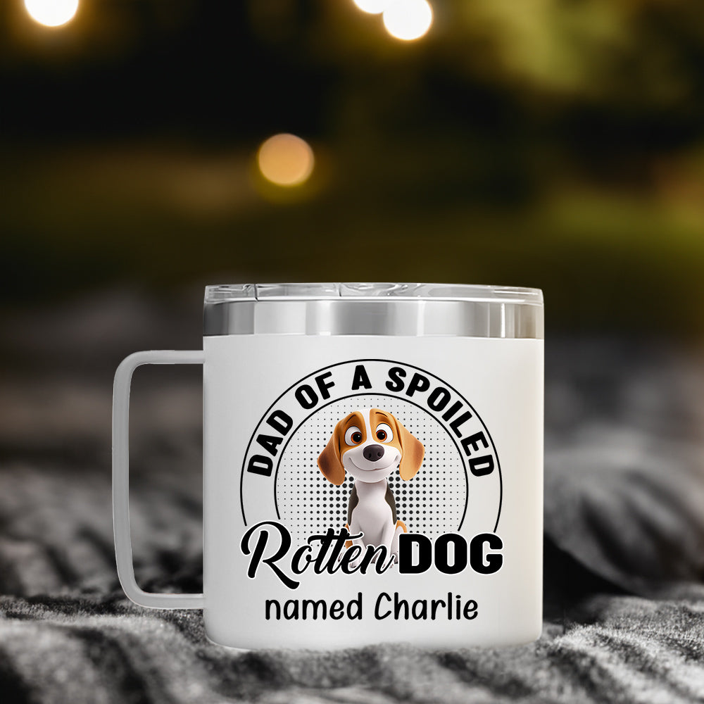 Custom Christmas Birthday Gifts For Dog Lovers • Spoiled Rotten Dog Chibi Cartoon - Personalized 14oz Stainless Steel Tumbler With Handle