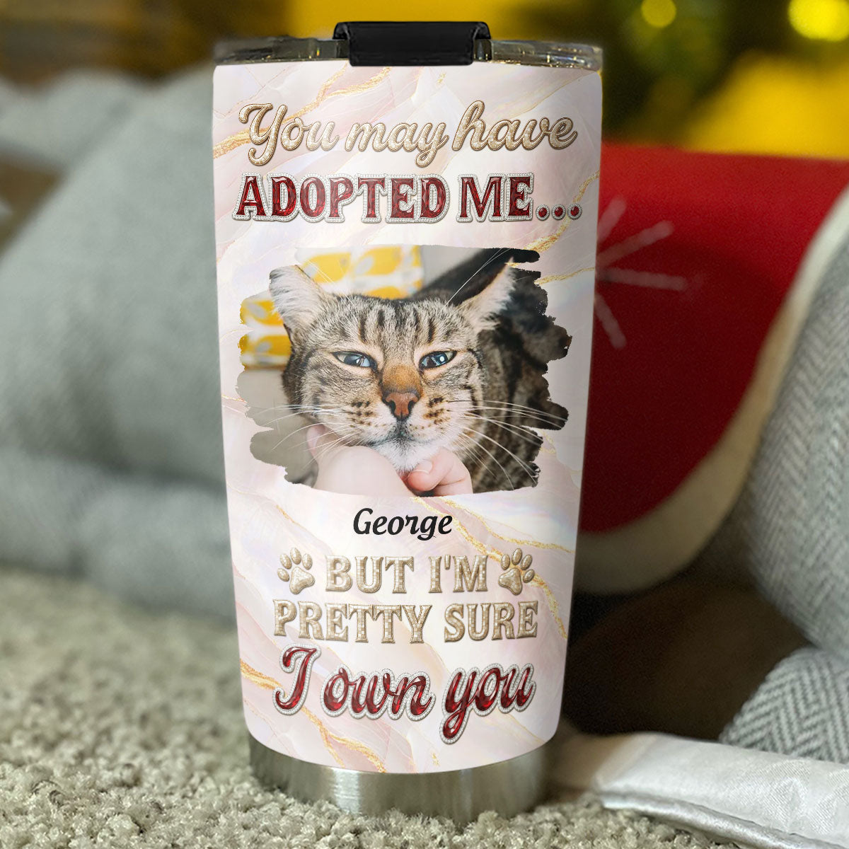 Custom Photo Christmas Birthday Gifts For Cat Lovers • Adopted Cat Photo - Personalized 3D Effect Tumbler