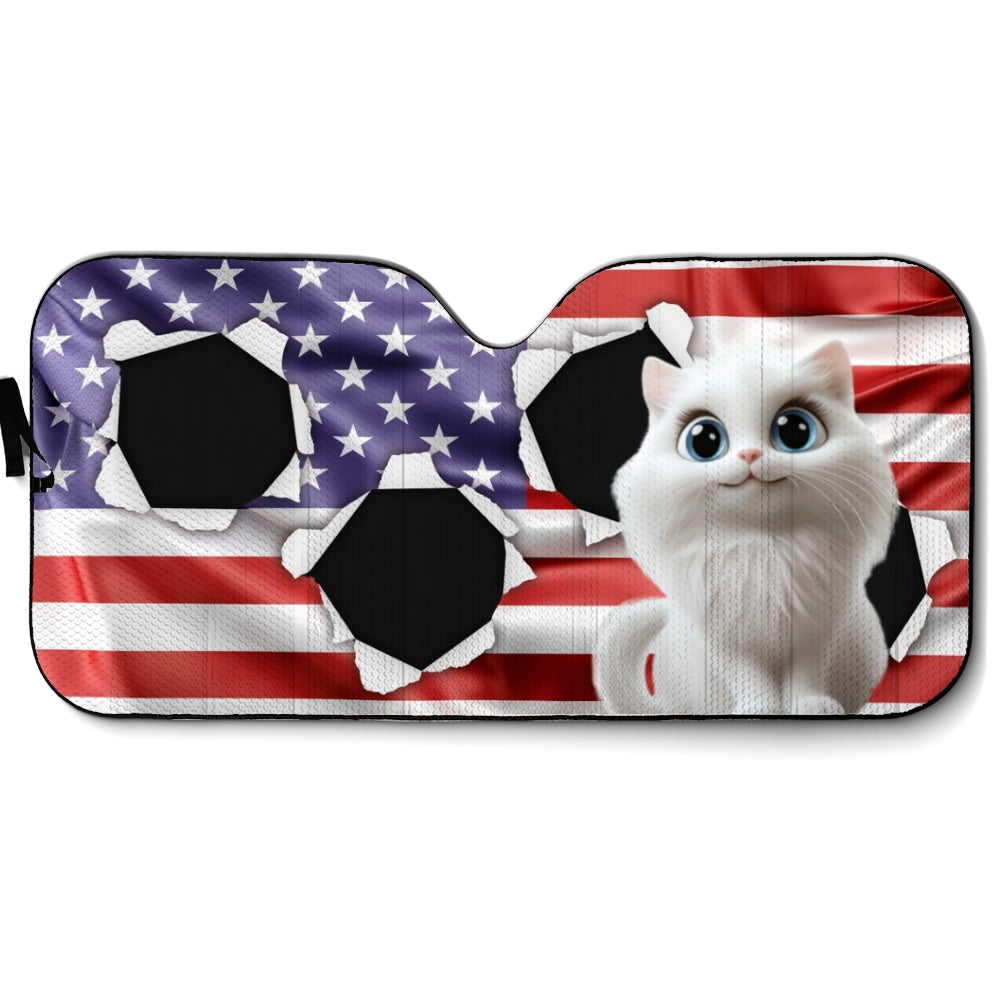 Custom Christmas Birthday Gifts Car Accessories for Cat Parents • God Bless My America - Personalized Car Sunshade