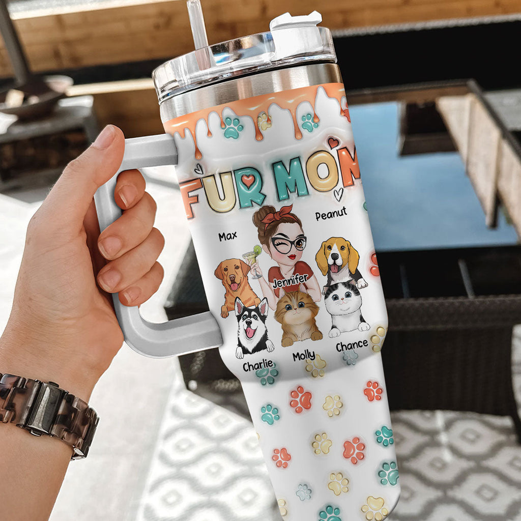 Custom Mother's day Birthday Gifts For Cat Mom, Cat Lovers • Mom Of Pets Ver 2 - Personalized 3D Inflated Effect Printed 40 Oz Tumbler
