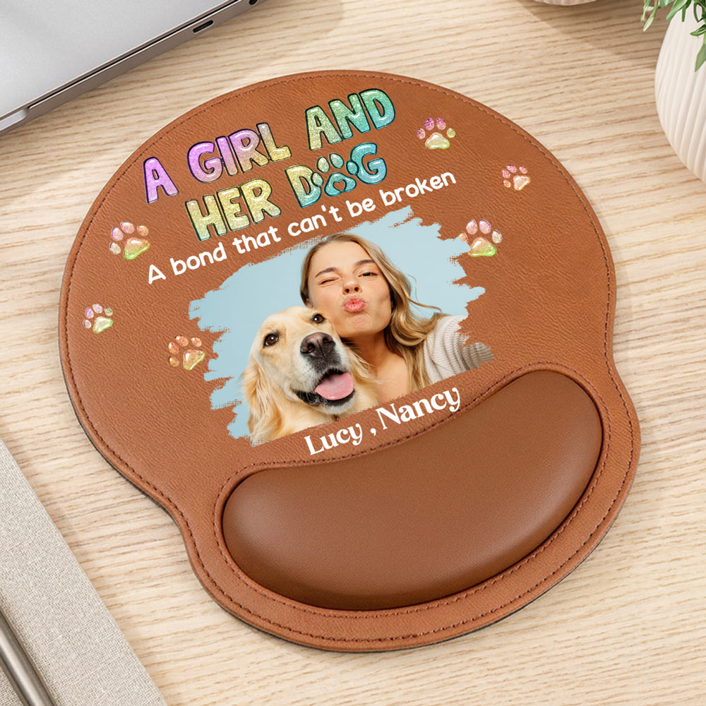 A Girl And Her Dog Photo - Personalized Leather Mouse Pad