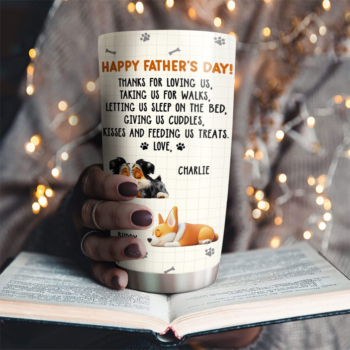 Custom Father's day Birthday Gifts For Dog Dad, Dog Lovers • Thanks For Loving Me Dad - Personalized Tumbler