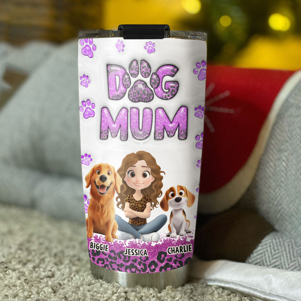 Custom Christmas Birthday Gifts For Dog Mom, Dog Lovers • Dog Mom Leopard Version 2 - Personalized 3D Inflated Effect Tumbler