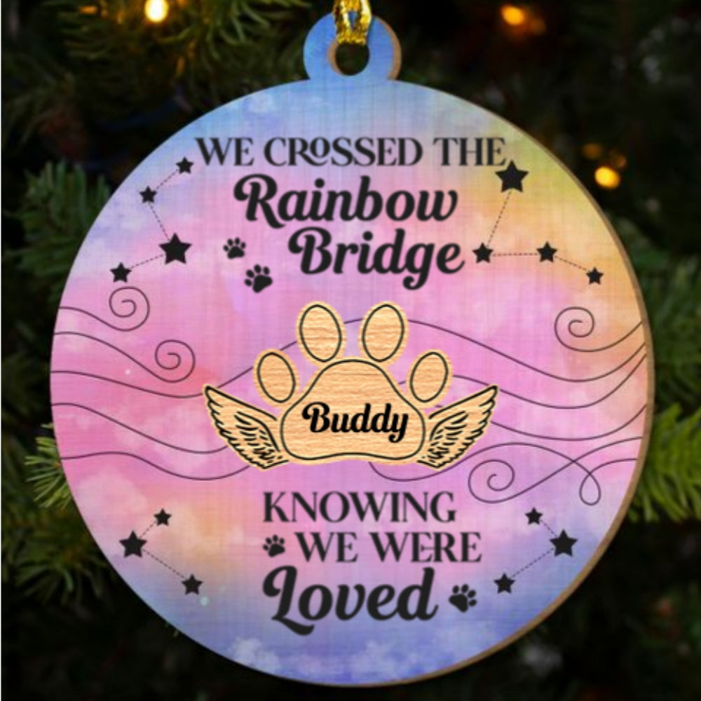 Custom Christmas Memorial Sympathy Gifts For Dogs, Cats • Dog Rainbow Bridge - Personalized Freeshape 2-Layered Wood Ornament