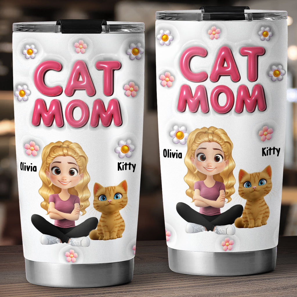 Custom Mother's day Birthday Gifts For Cat Mom, Cat Lovers • Cat Mom Bubble - Personalized 3D Inflated Effect Tumbler