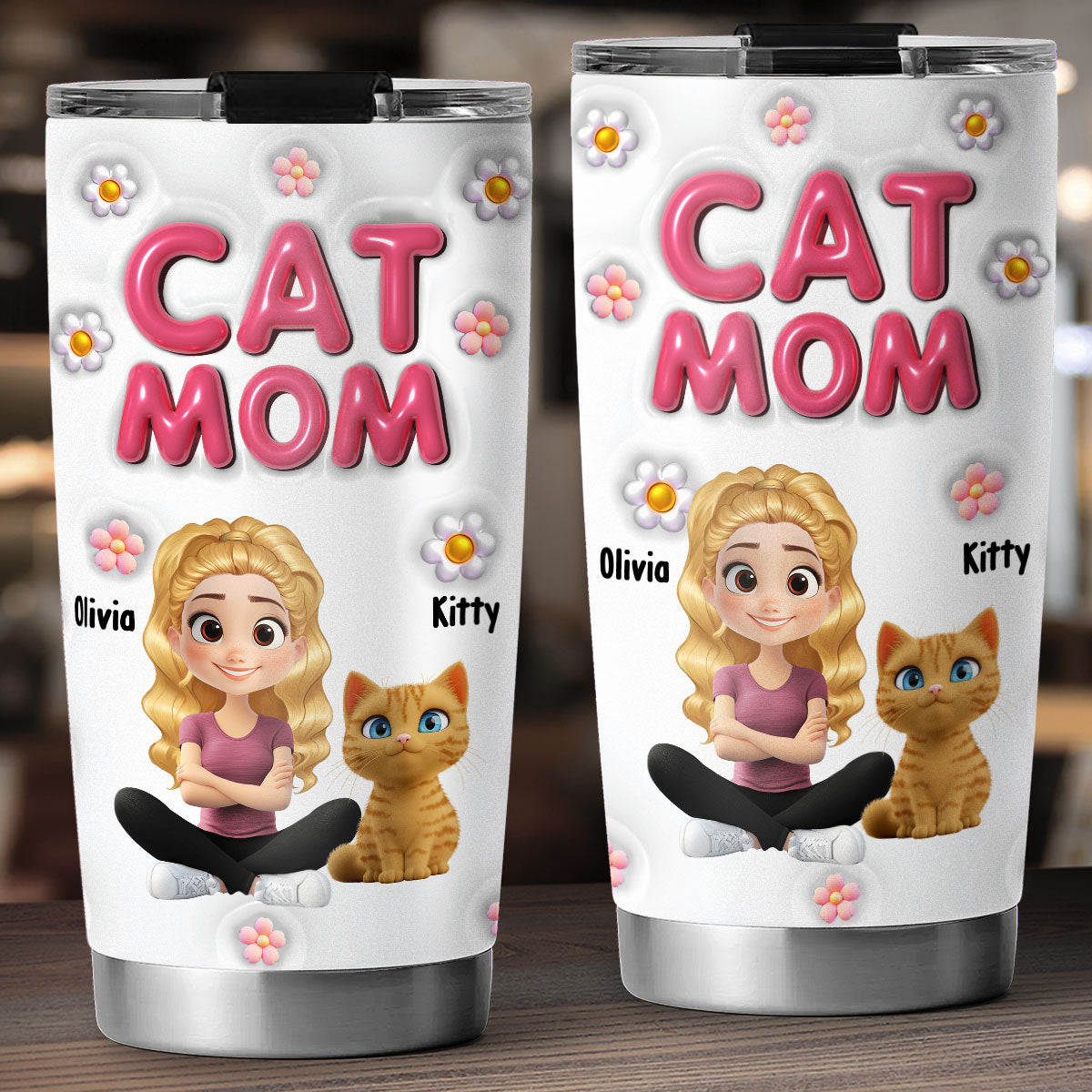 Custom Mother's day Birthday Gifts For Cat Mom, Cat Lovers • Cat Mom Bubble - Personalized 3D Inflated Effect Tumbler