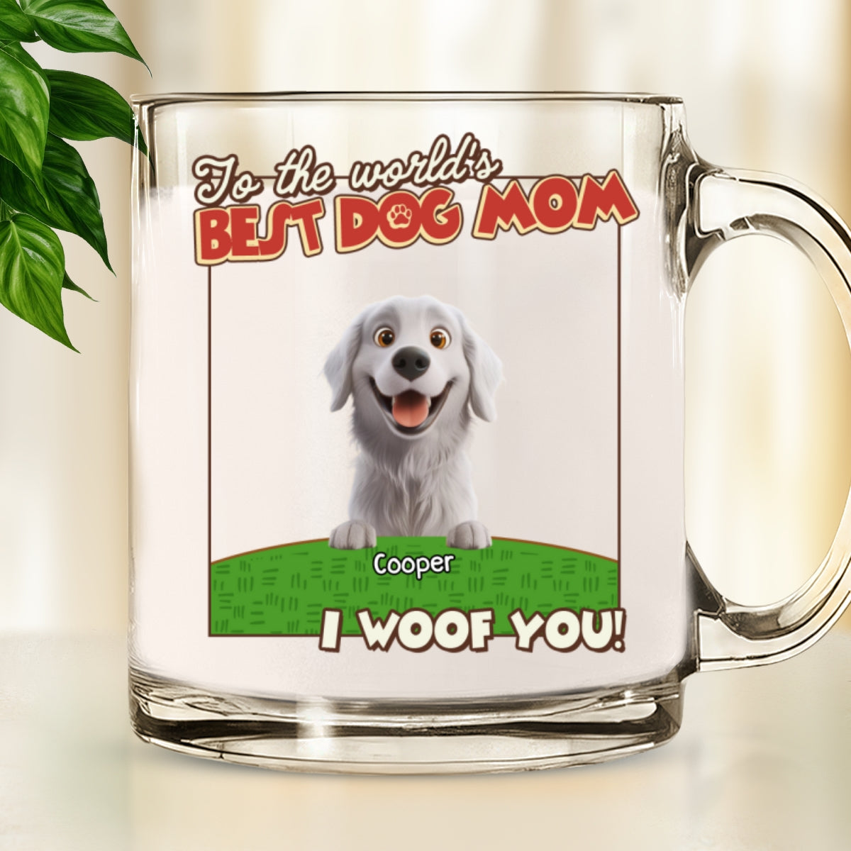 Custom Mother's day Birthday Gifts For Dog Mom, Dog Lovers • We Woof You Dog Mom Dad Cartoon - Personalized Glass Mug