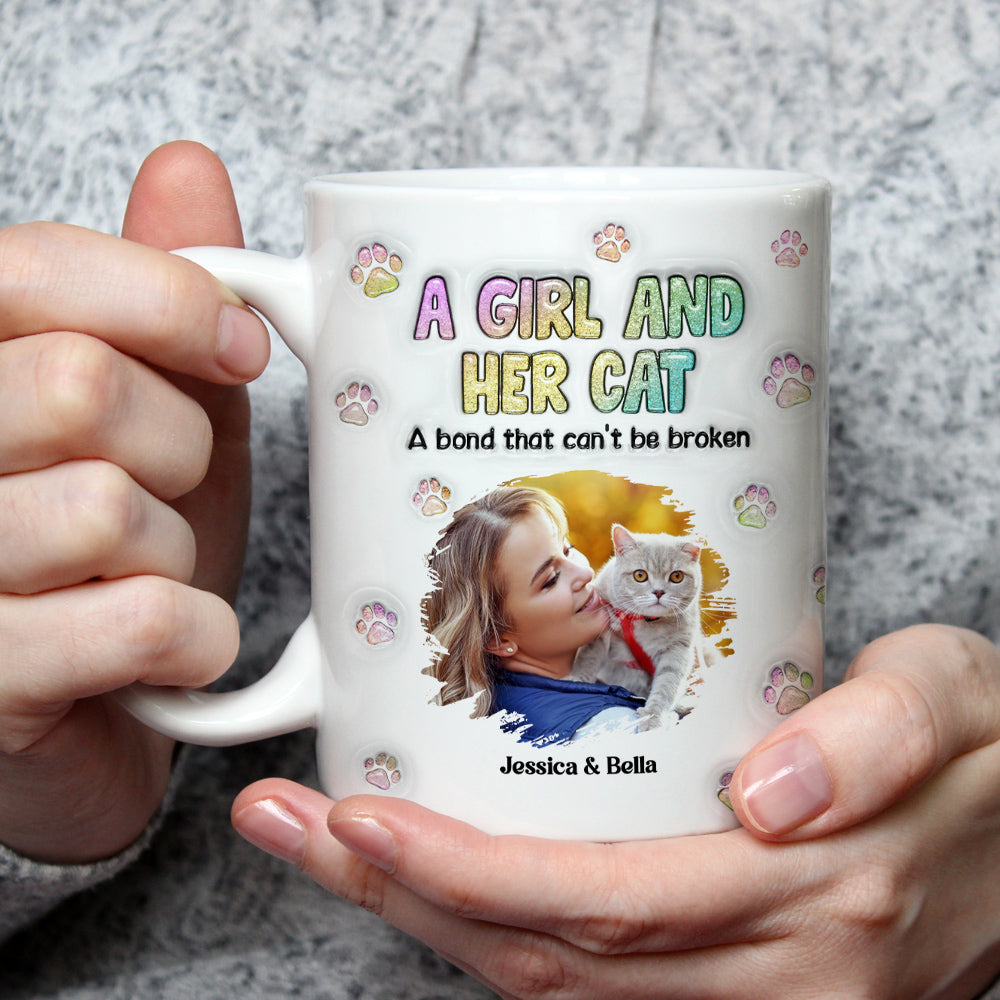 Custom Photo Christmas Birthday Gifts For Dog Mom, Dog Lovers • A Girl And Her Cat Photo - Personalized 3D Inflated Effect Mug