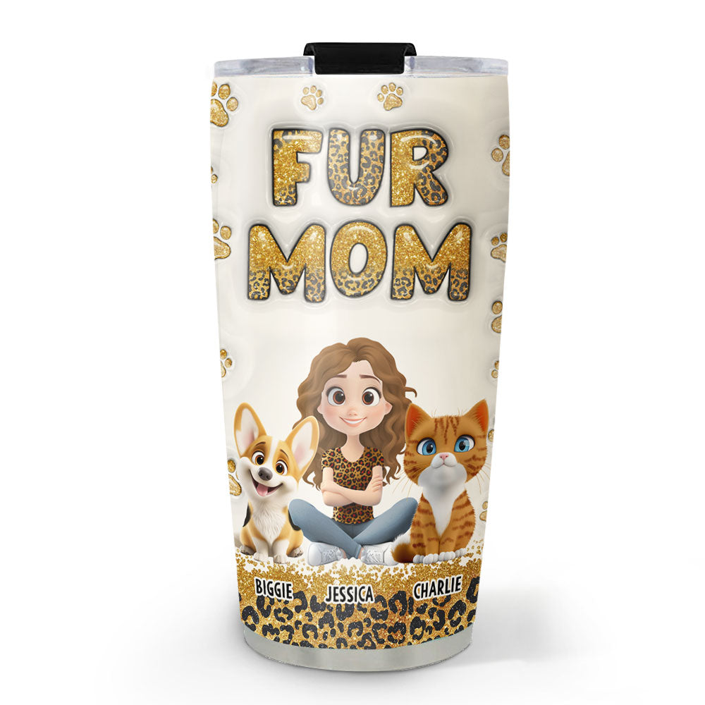 Custom Christmas Birthday Gifts For Cat Mom, Cat Lovers • Fur Mom Leopard - Personalized 3D Inflated Effect Tumbler