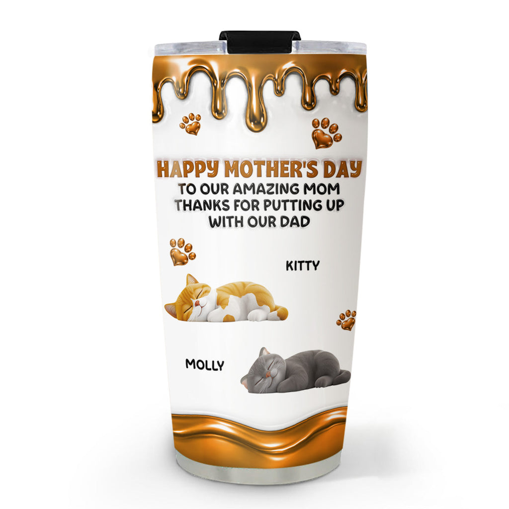 Custom Mother's day Birthday Gifts For Cat Mom, Cat Lovers • Wonderful Time Beside Cat Mom - Personalized 3D Effect Tumbler